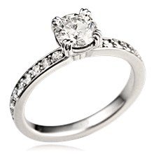Beaded Carved Leaf Engagement Ring